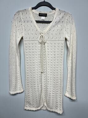 Absolutely Vintage Y2K Flared Sleeve Open Knit Cream Cardigan Small Long Line